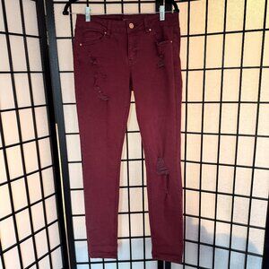 Refuge Maroon Distressed Skinny Jean Size 4